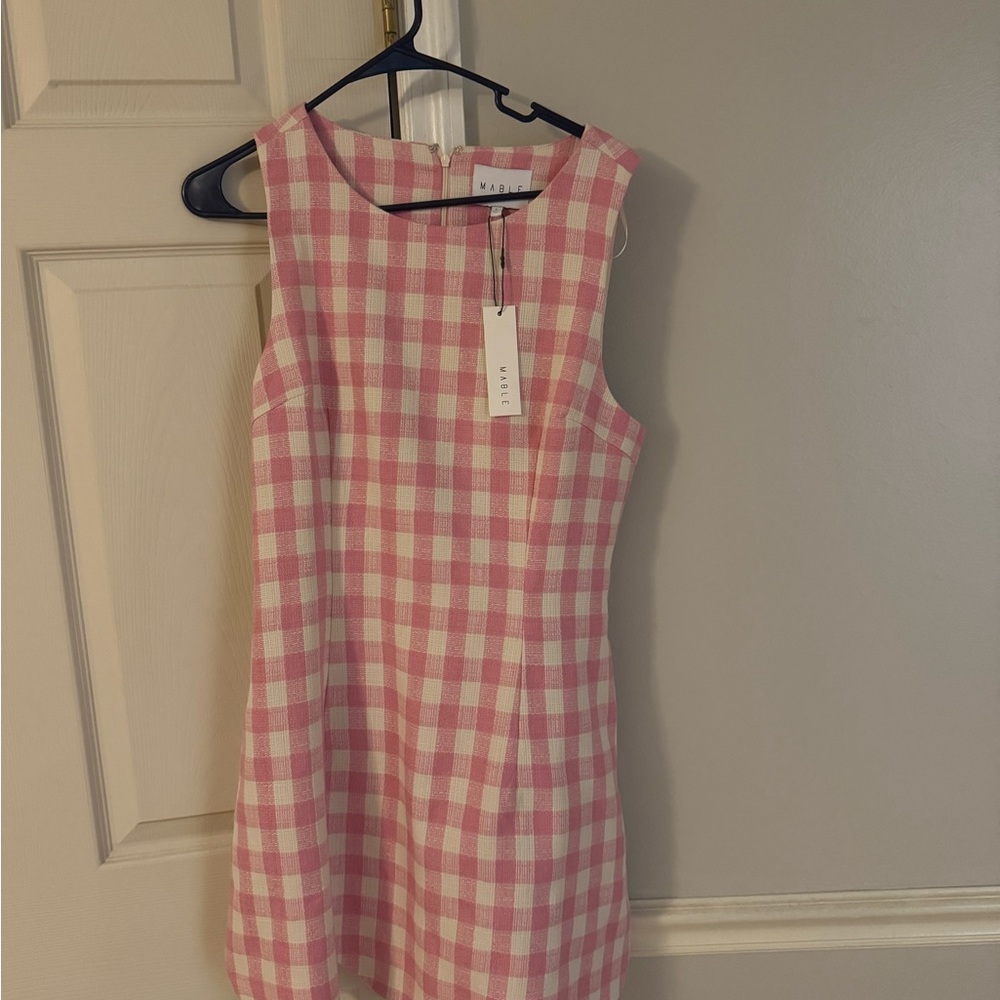 Elegant Pink and White Plaid Mini Dress